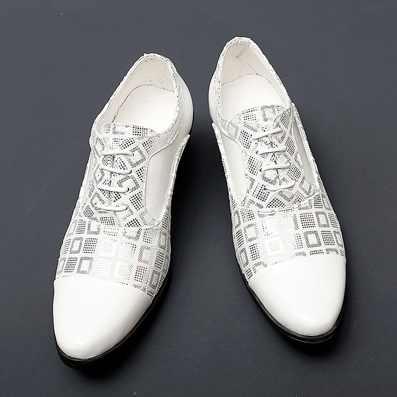 Men's Oxfords Derby Shoes Dress Shoes Height Increasing Shoes Vintage Classic Wedding Christmas Party & Evening Patent Leather PU Height Increasing Lace-up Black White Red Fall Winter 2024 - $59.99 &ndash;P1