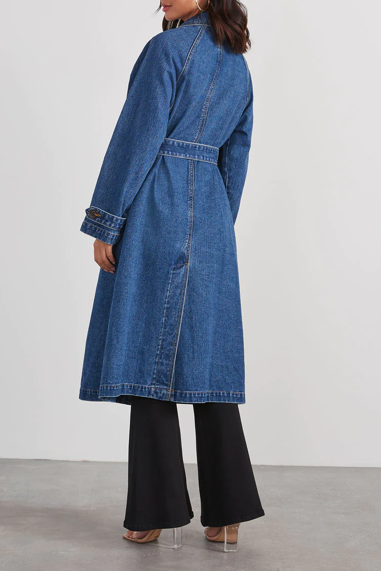 Women's Long Denim Trench Coat
