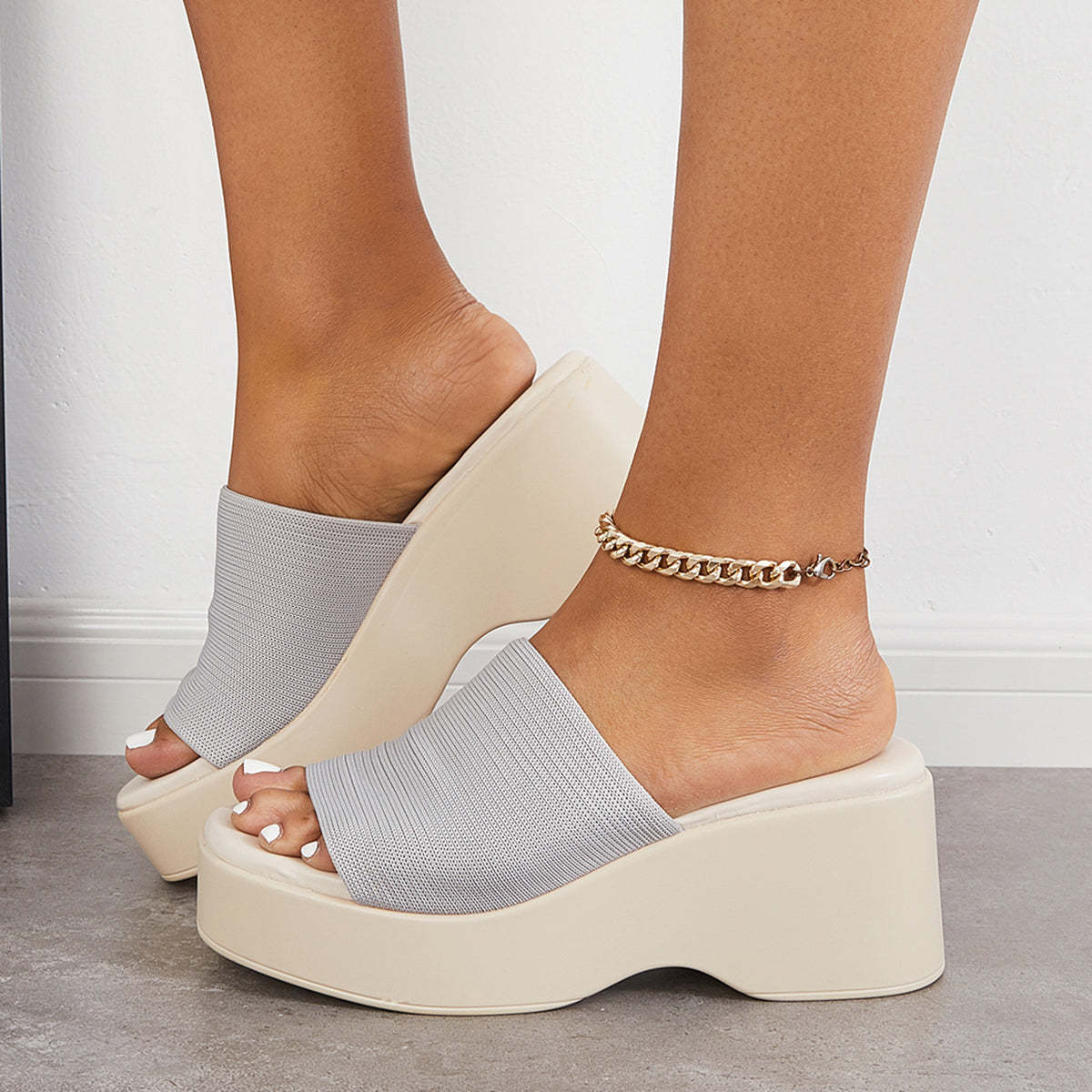 Women Slip on Platform Wedge Slippers Open Toe Slide Sandals