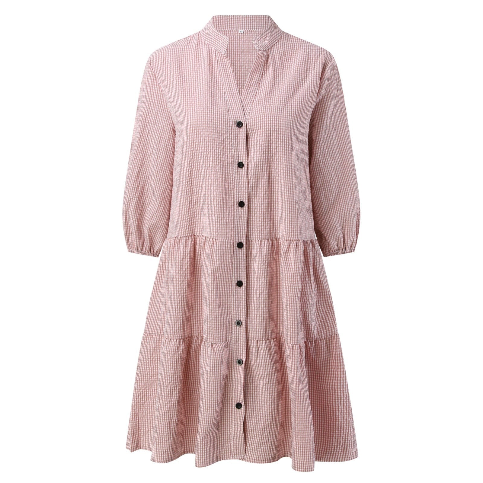 Checked Shirt Dress With Mao Collar