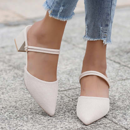 Pointed Toe Slingback Pumps Mary Jane Block Heel Mules Shoes