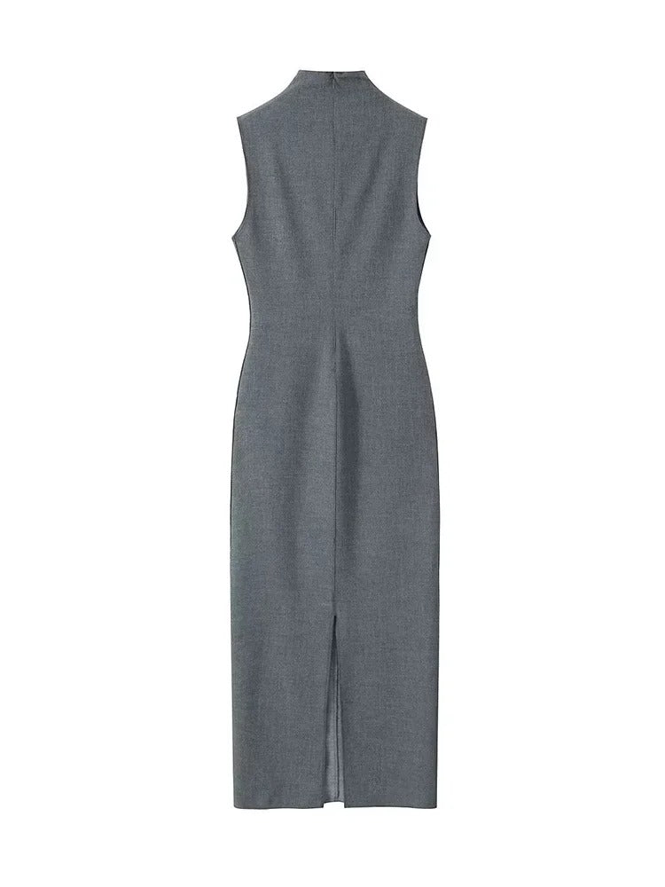 Elegant Charcoal Sleeve Sheath Dress