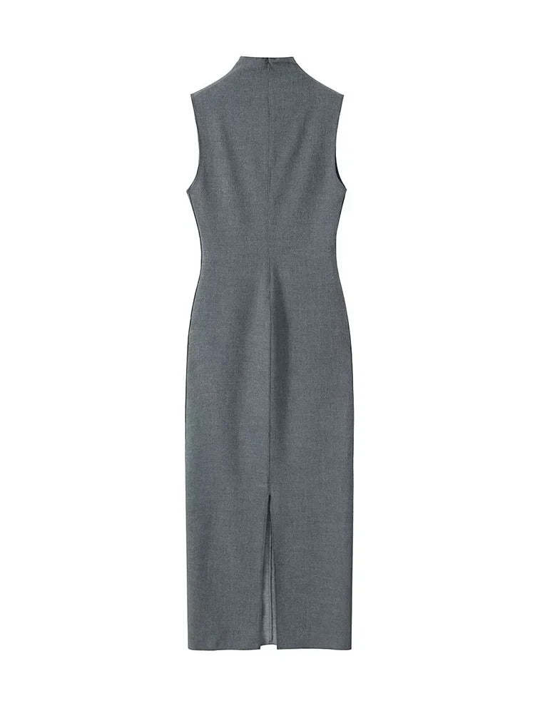 Elegant Charcoal Sleeve Sheath Dress