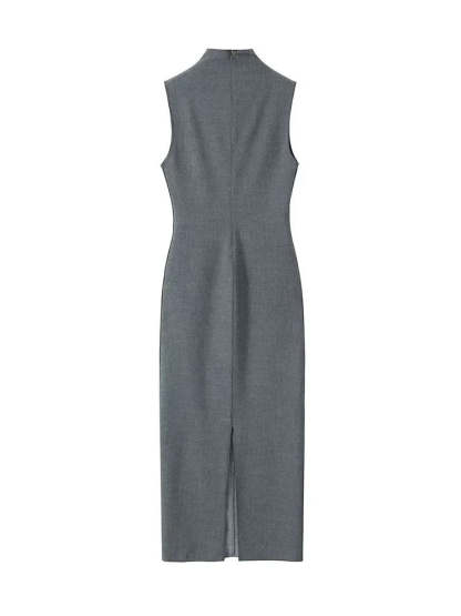 Elegant Charcoal Sleeve Sheath Dress