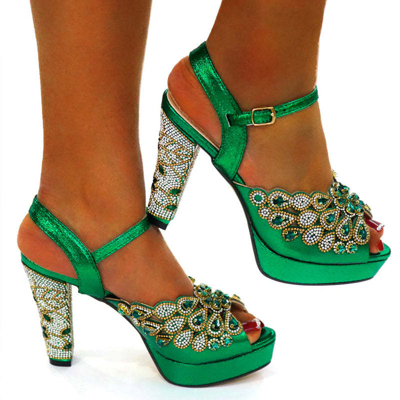 Fish Mouth High Heels Shiny Rhinestone Fashion Sandals