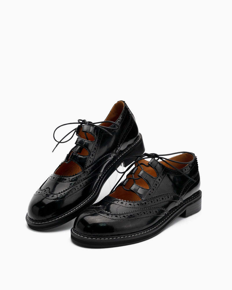 Women's Lace-Up Wingtip Perforated Leather Oxfords