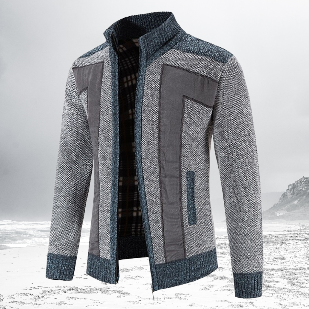 Wool Zip Sweater With Motif