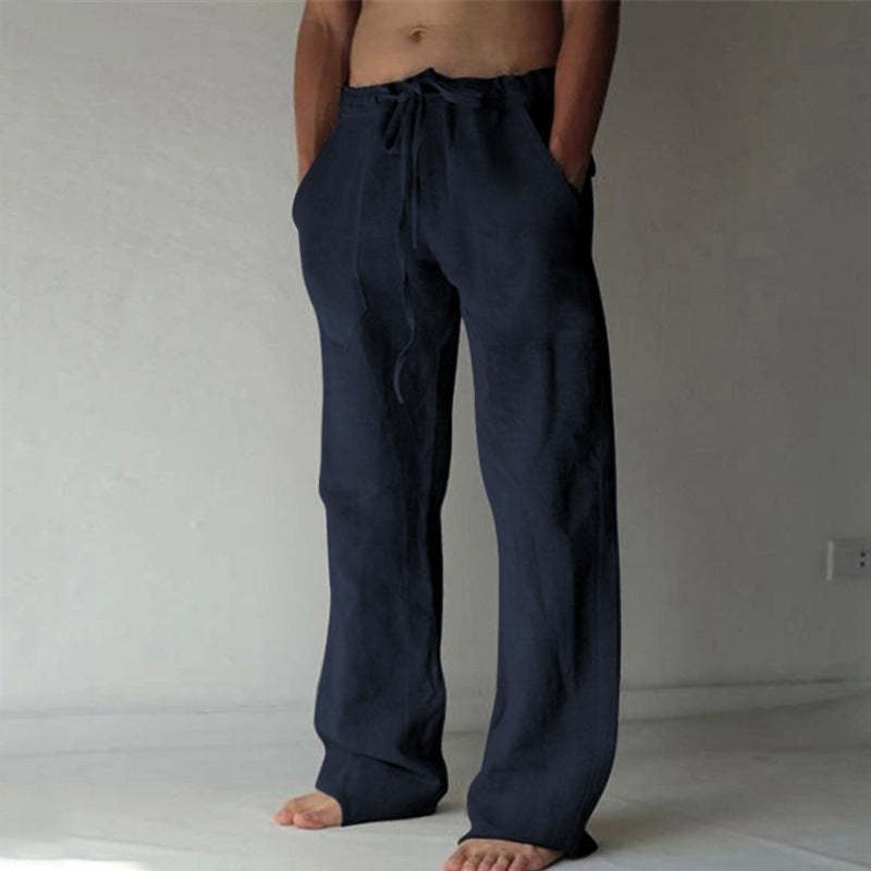 Men's Single-Coloured Linen Leisure Trousers