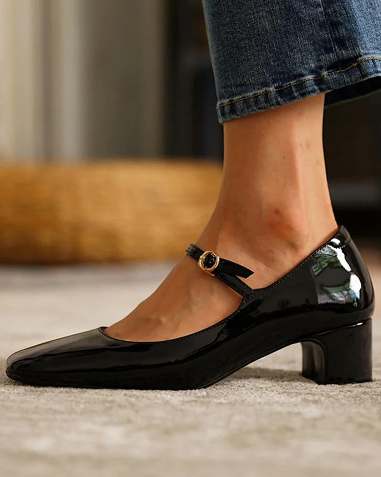Square Toe Mary Jane Shoes Women's Vintage Chunky Heels