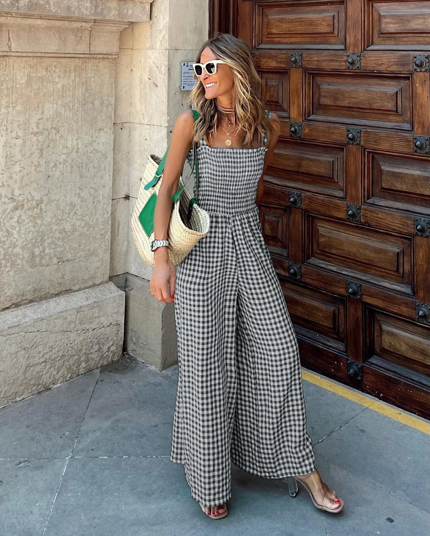 Gingham Wide-Leg Jumpsuit