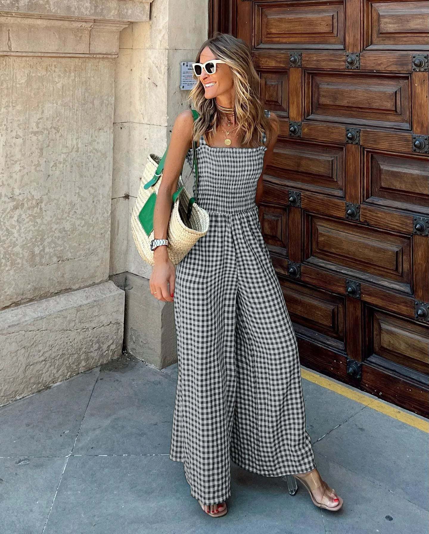 Gingham Wide-Leg Jumpsuit
