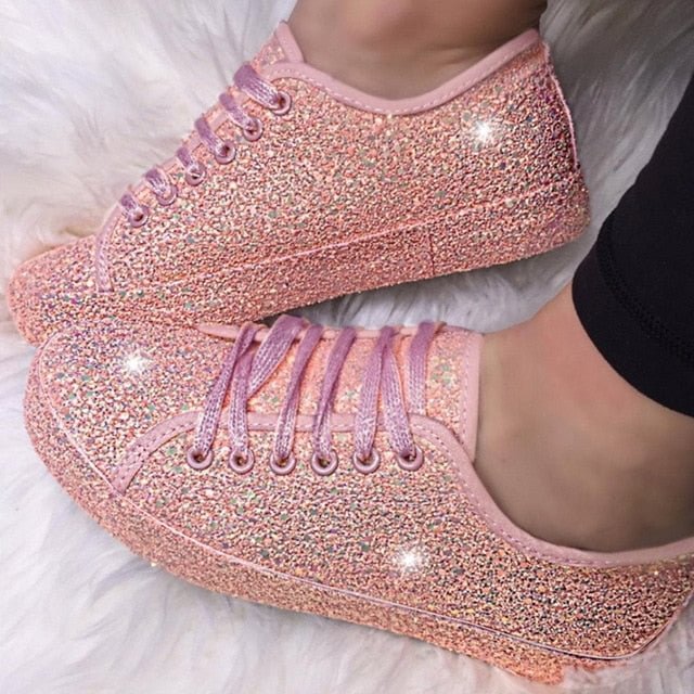 Fashion Glitter Rhinestone Sneakers Women's Shiny Casual Shoes