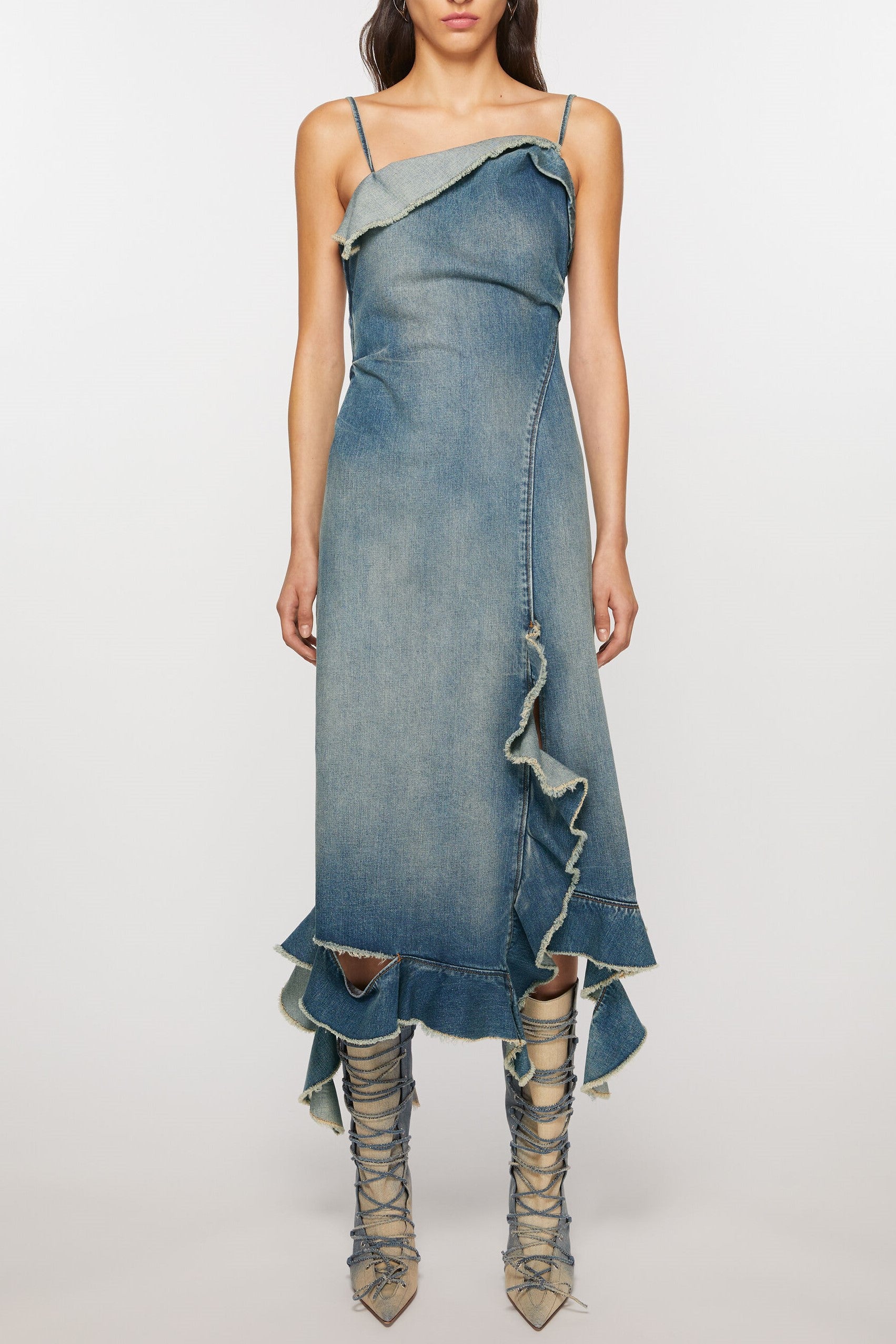 Denim Ruffle Midi Dress