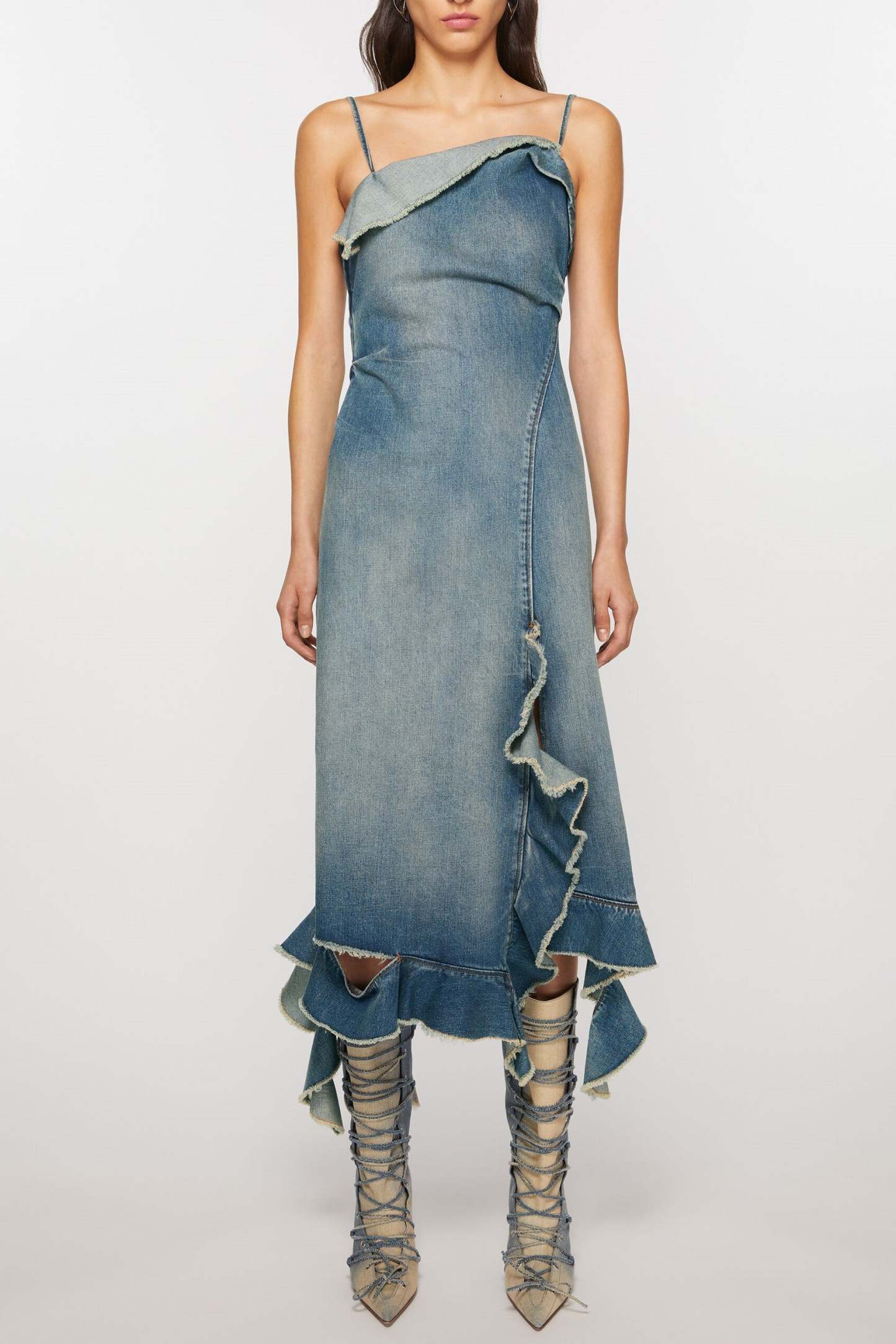 Denim Ruffle Midi Dress