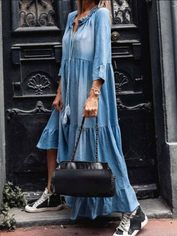 Denim Dress With Drawstring