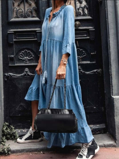 Denim Dress With Drawstring