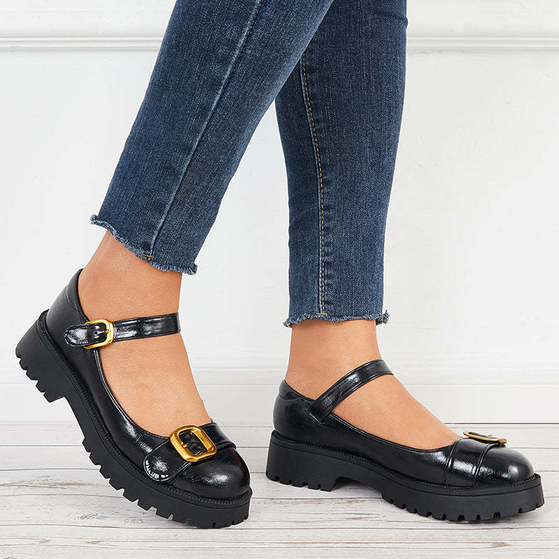 Retro Mary Jane Shoes Buckle Strap Platform Loafer School Shoes