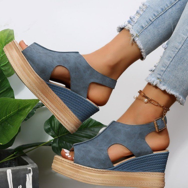 Buckle Detail Slingback Wedge Sandals