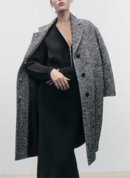 Women's Herringne Pattern Overcoat
