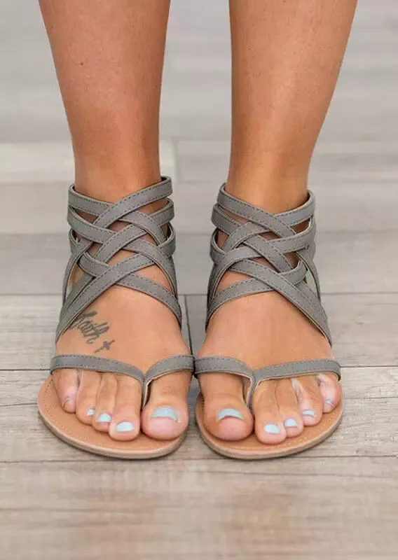 Women's Summer Cross-Tied Zipper Flat Sandals
