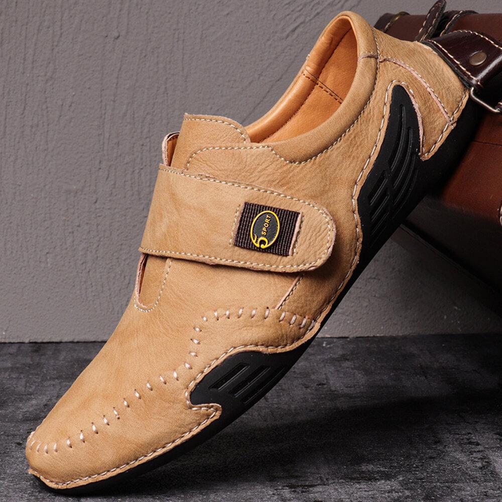 Men's Hand Stitching Leather Hook Loop Soft Casual Driving Shoes
