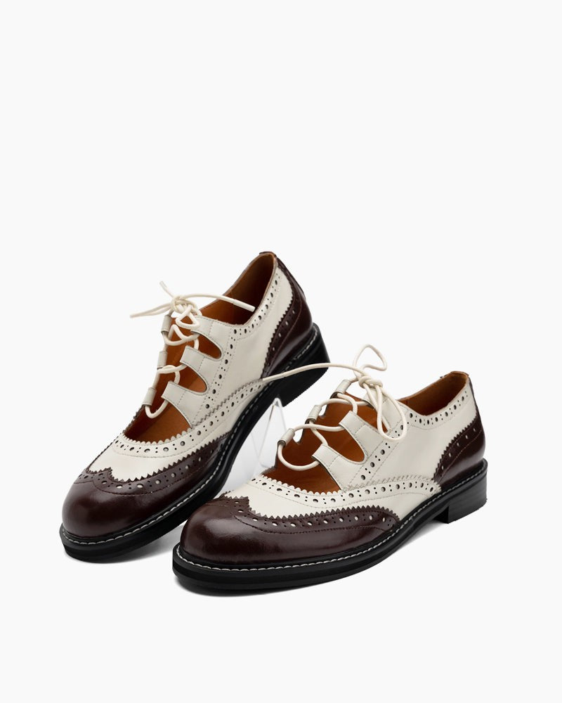 Women's Lace-Up Wingtip Perforated Leather Oxfords