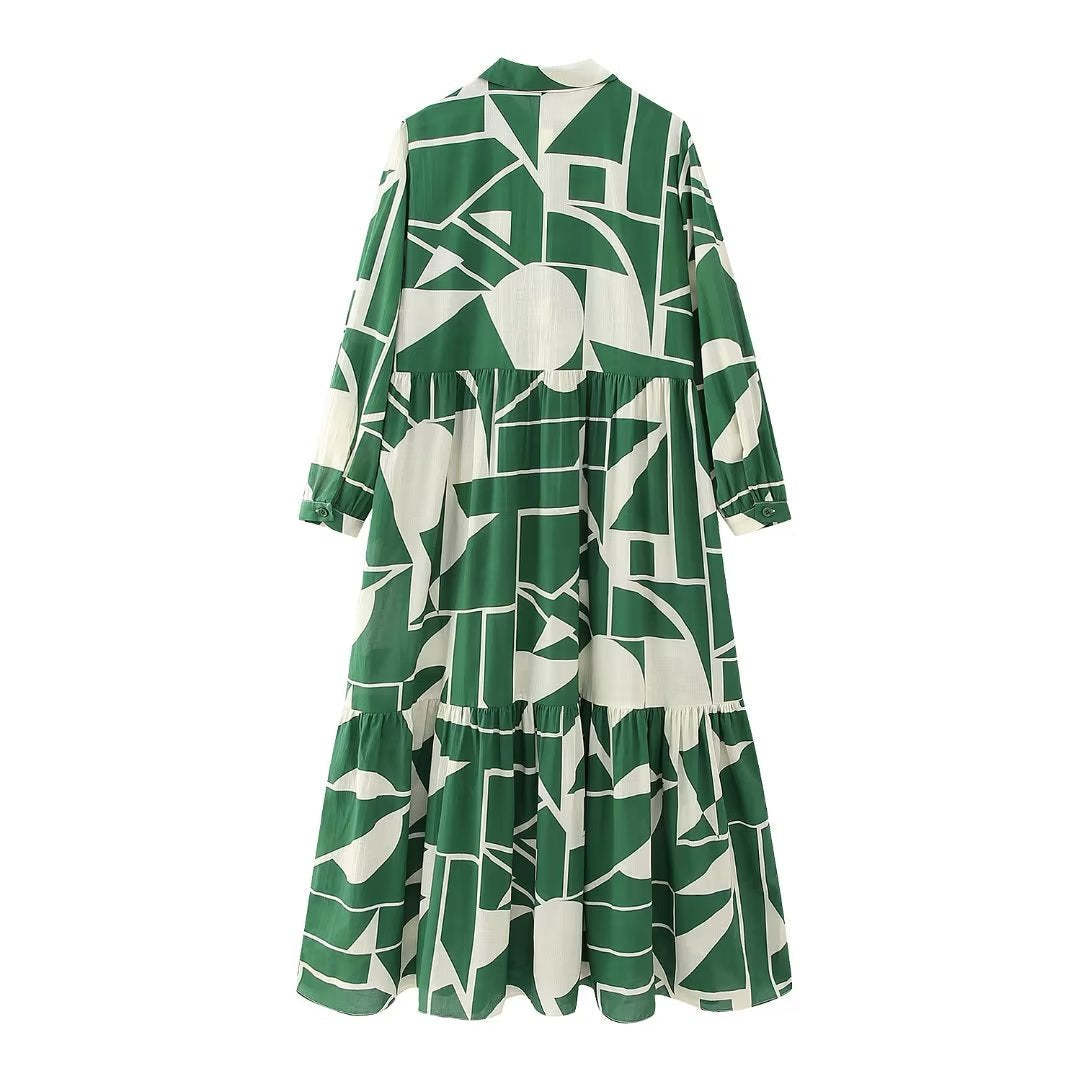 Geometric Bloc Print Long Shirt Dress