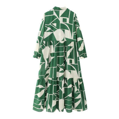 Geometric Bloc Print Long Shirt Dress