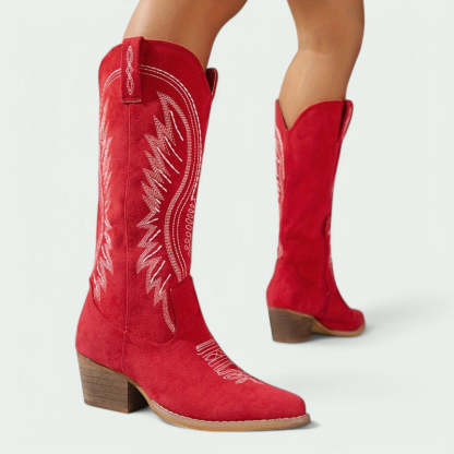 Embroidered Western Cowboy Boots with Low Heel (Women)