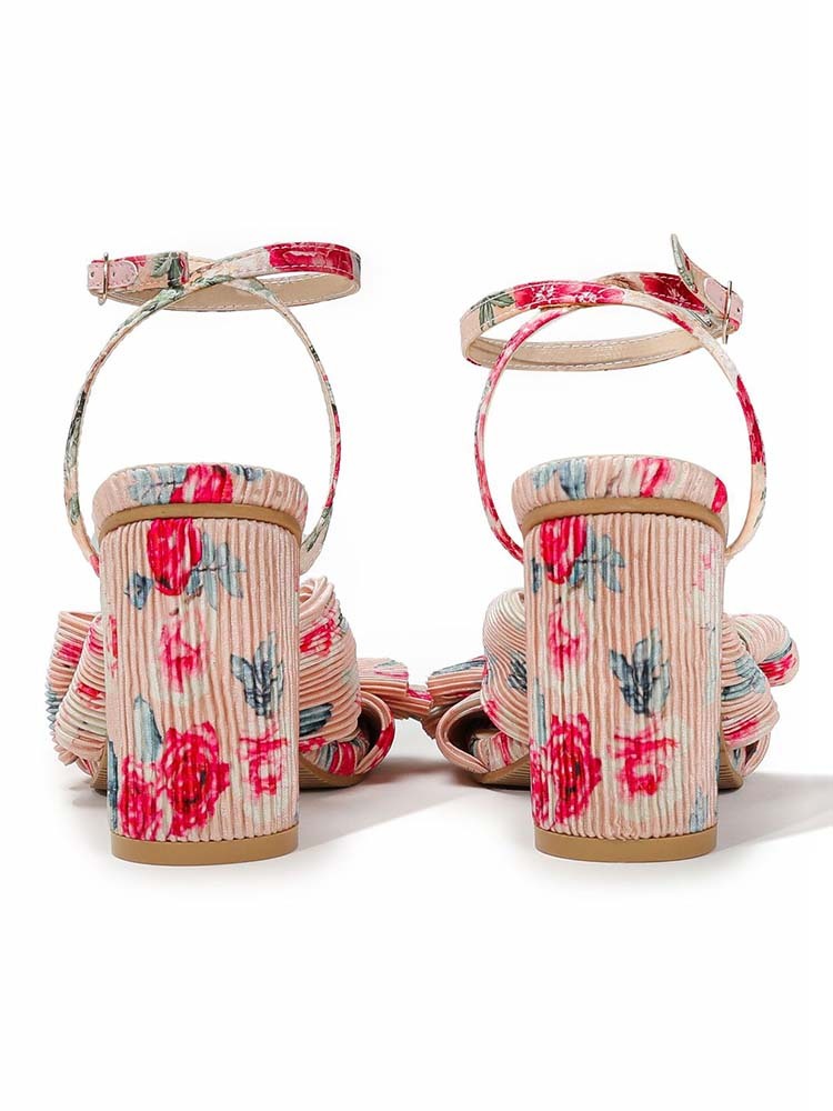 Women's Chunky Heel Pleated Bow Sandals