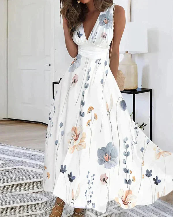 Elegant Floral V-Neck Dress