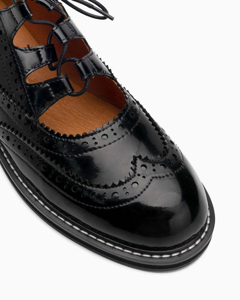 Women's Lace-Up Wingtip Perforated Leather Oxfords