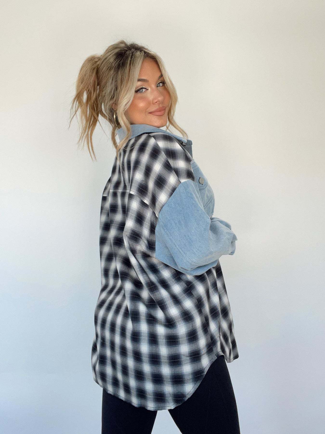 Modern Denim and Plaid Hybrid Shirt