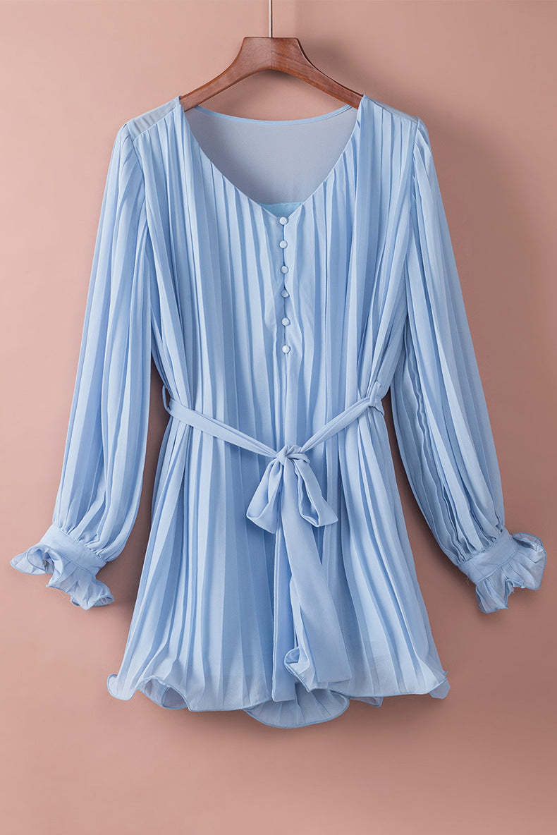 Lace-Up V-Neck Ruffle Dress