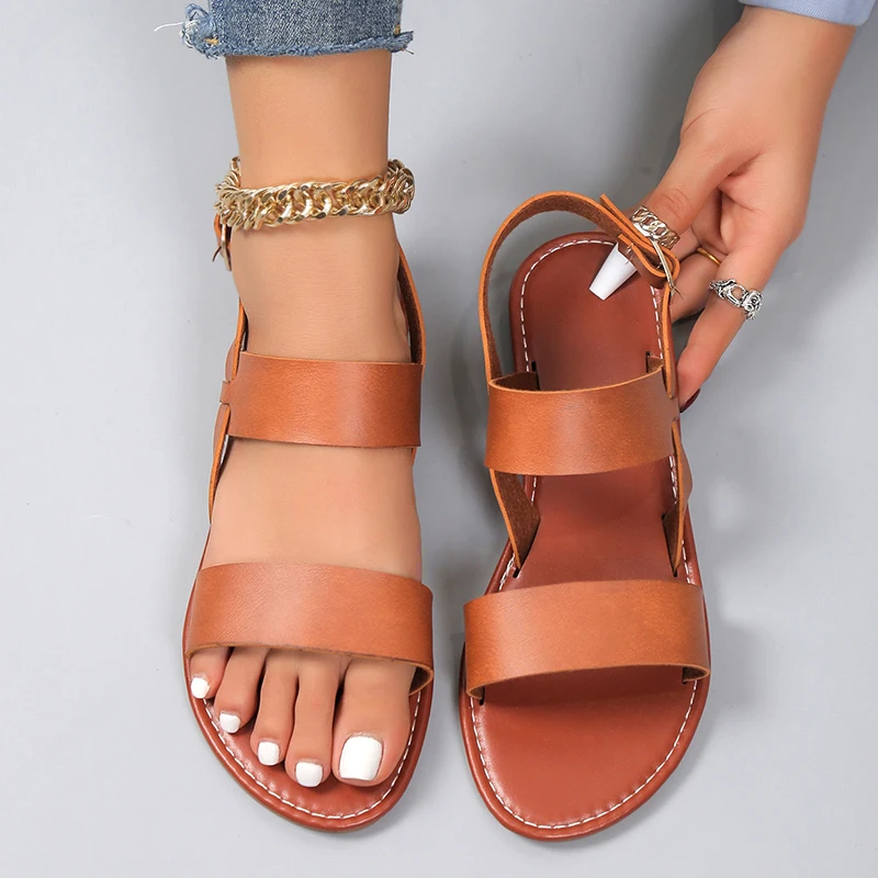 Women's Roman Flat Leather Sandals