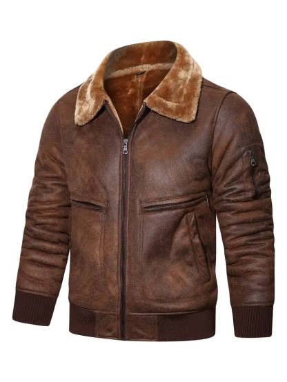 Vegan Leather Jacket with Shearling Collar