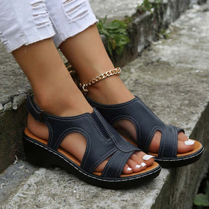 Summer Women Wedge Sandals, Premium Leather Orthopedic Sandals