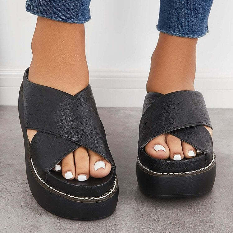 Platform Criss Cross Slides Slip On Arch Support Sandals