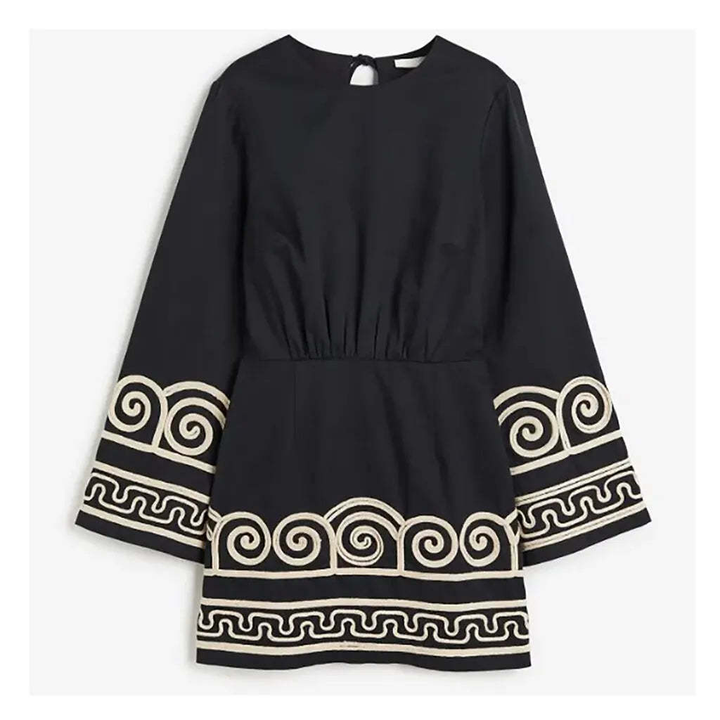 hemian Embroidered Bell-Sleeve Midi Dress