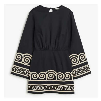 hemian Embroidered Bell-Sleeve Midi Dress