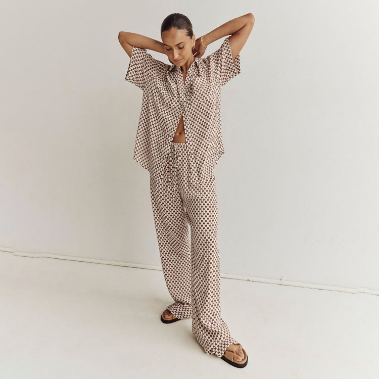 Geometric Print Shirt & Trousers Set