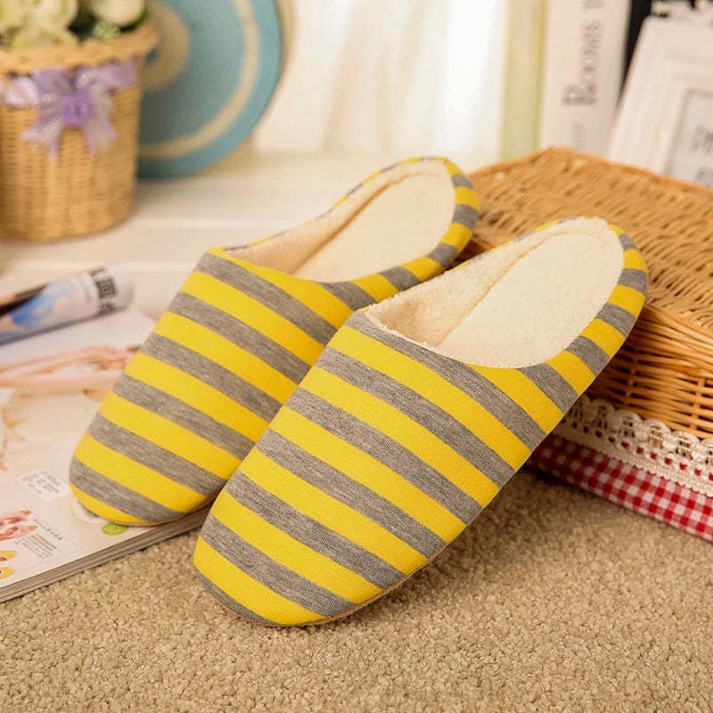 Women Warm Indoor Slippers Fur Striped Winter Slides