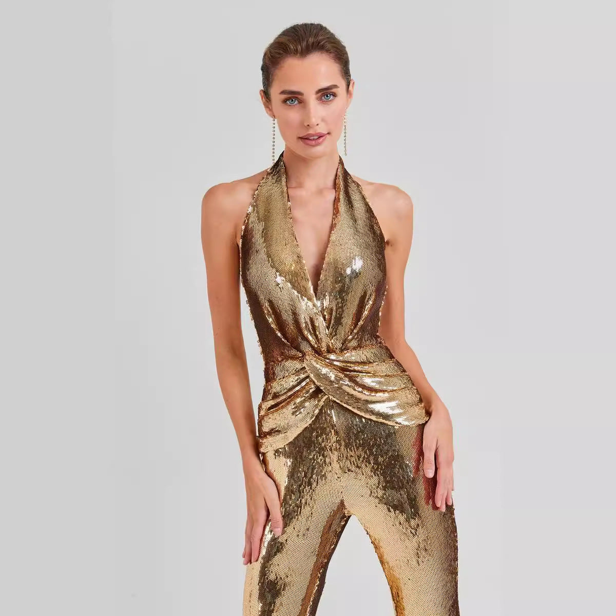 Gold Sequin Halter Jumpsuit