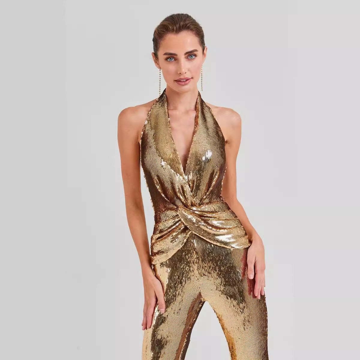 Gold Sequin Halter Jumpsuit