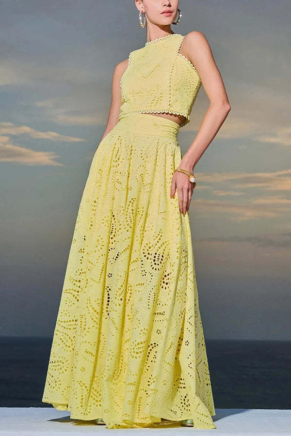 Embroidered Set Top and Maxi Skirt