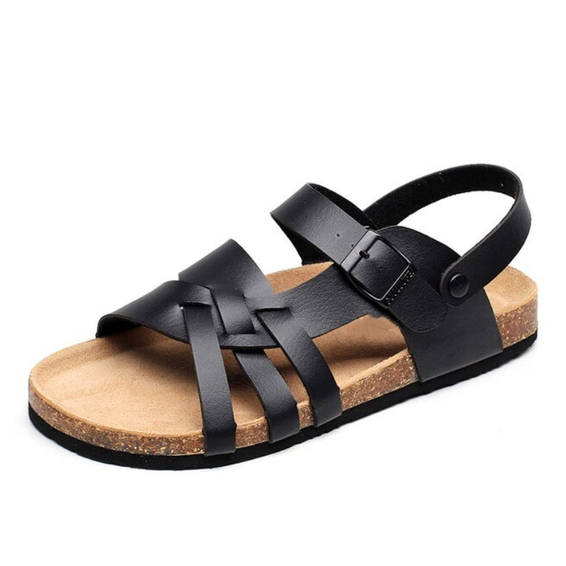 Groovywish Men Leather Orthopedic Sandals Flat Back Strap Unique Summer