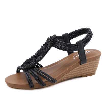 Arch Support Sandals Women Woody Design Rhinestones Open Toe Wedge Summer Beach Trendy