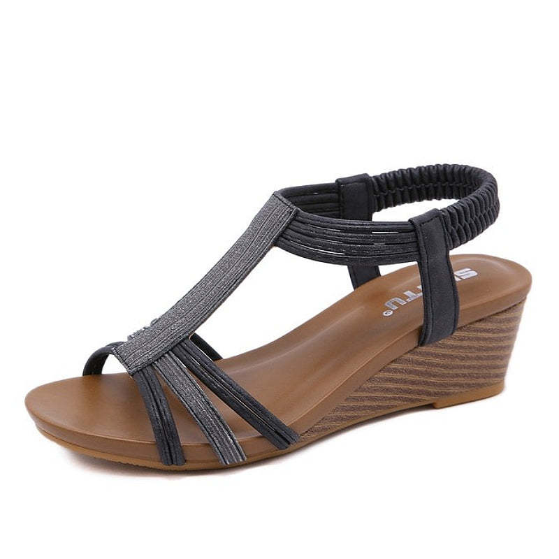 Arch Support Sandals Women Woody Design Rhinestones Open Toe Wedge Summer Beach Trendy