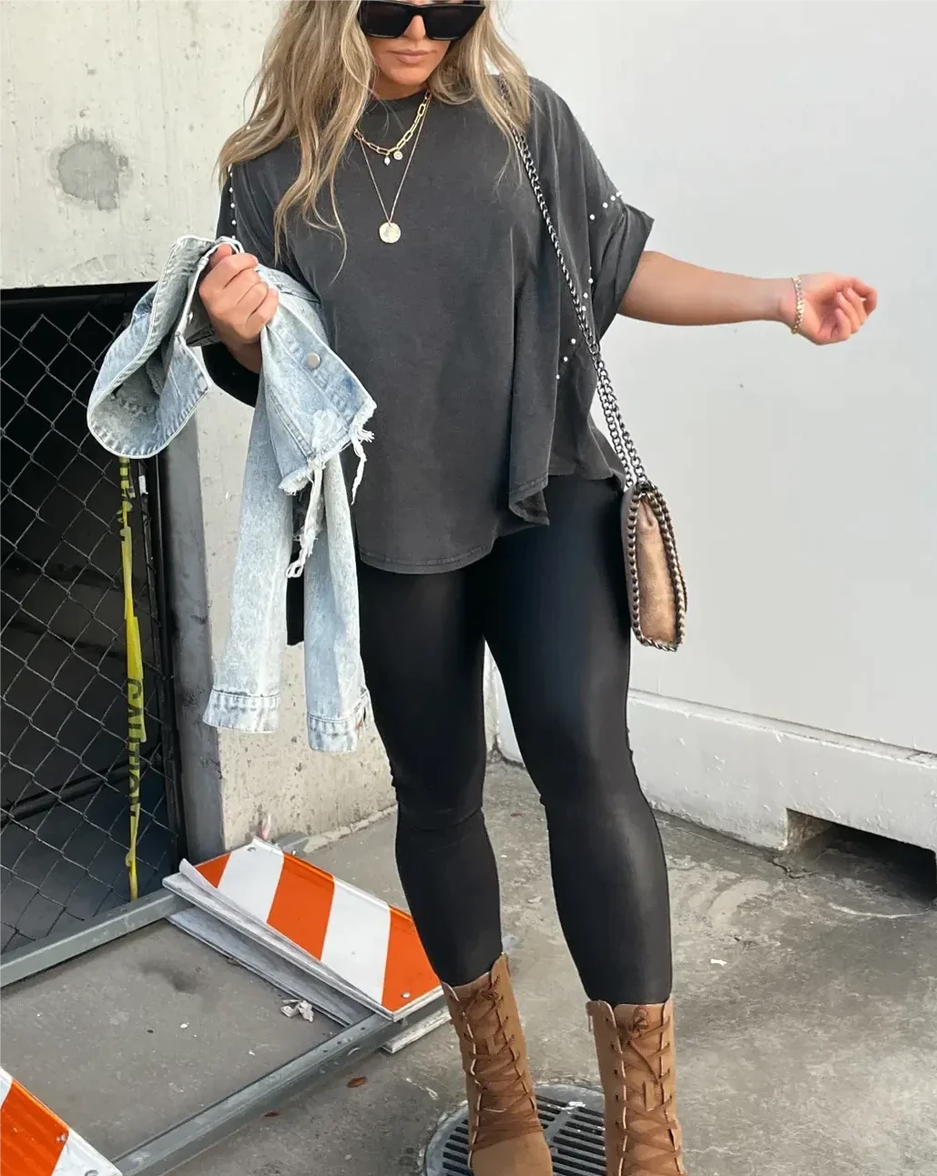Oversized Tee with Edgy Stud Detailing