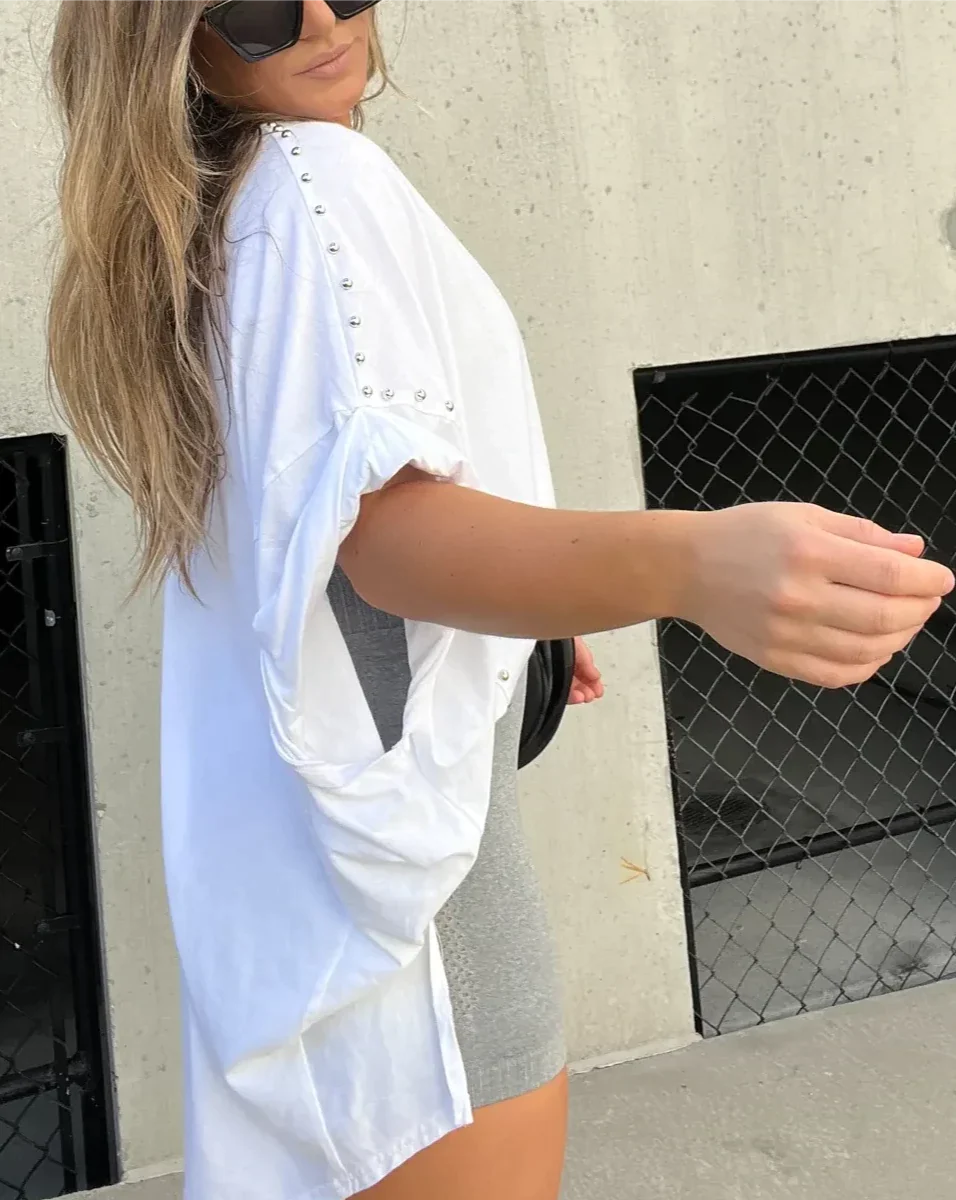 Oversized Tee with Edgy Stud Detailing